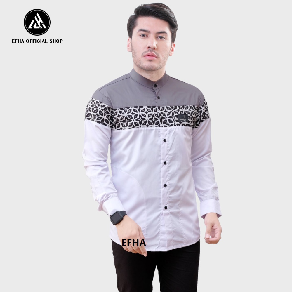 Baju Koko Pria-koko Lengan Panjang Warna Hitam Coklat Motif Batik Bahan Toyobo Size M L XL XXL XXXL