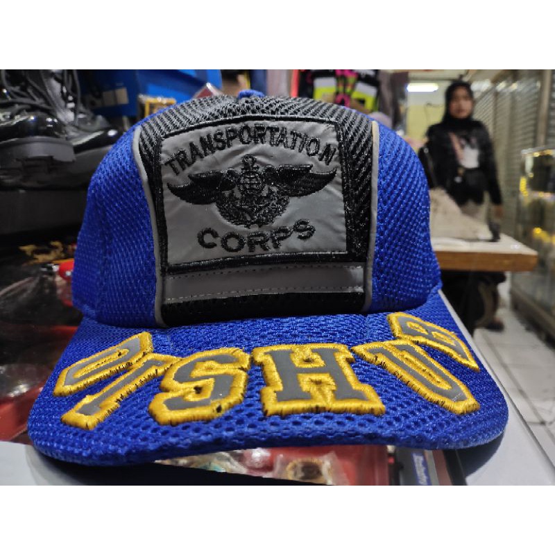 topi dishub biru terbaru logo perekat dishub timbul