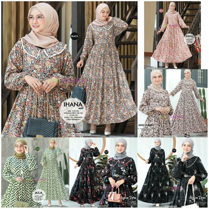 6.11 #Midi #Mini dress ori NAURA collar Midi Kerah Motif Bunga IHANA / ARGI AGIVA SONAYA ,RAFANDA/ A