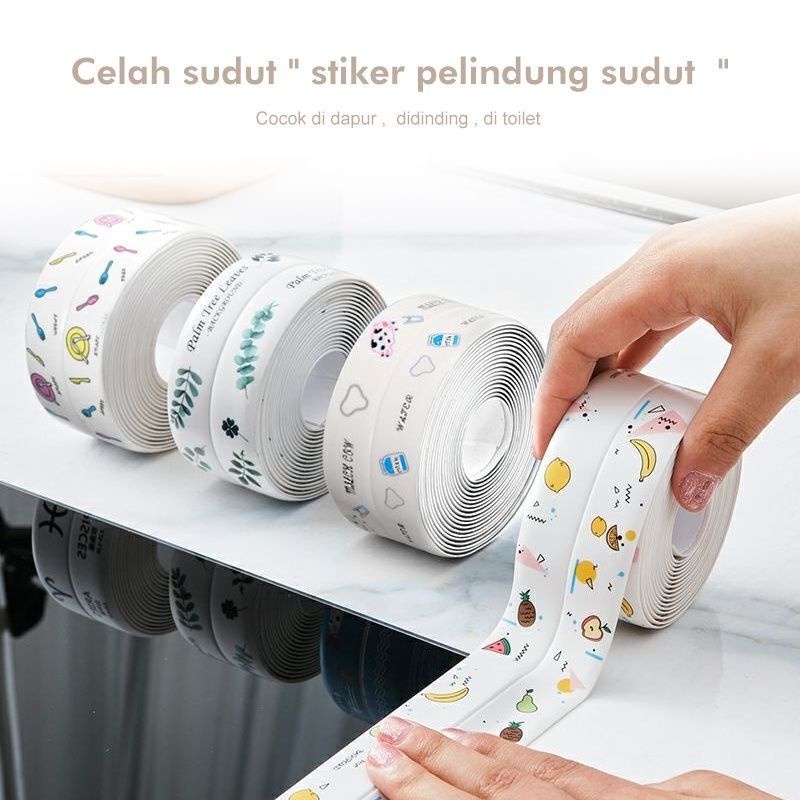 MH80STIKER DAPUR WASTAFEL TAPE MOTIF PEREKAT PVC PENYERAP AIR ANTI JAMUR MINYAK PELINDUNG PINGGIRAN/STIKER ANTI AIR DAN REMBES WASTAFEL TAPE