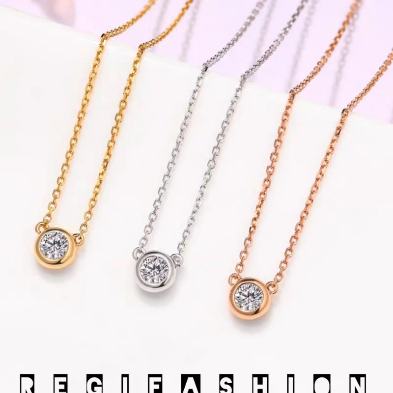 Kalung Titanium Wanita Korea Rantai Nuri Liontin Bulat Permata Cristal Kalung Wanita Model Terbaru Anti Karat Tidak Luntur