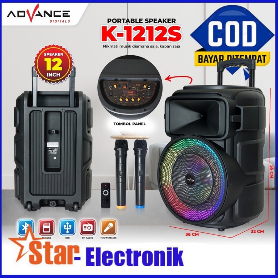ADVANCE K1212S SPEAKER MEETING PORTABLE BLUETOOTH 12 INCH FREE  MIC 2 BUAH