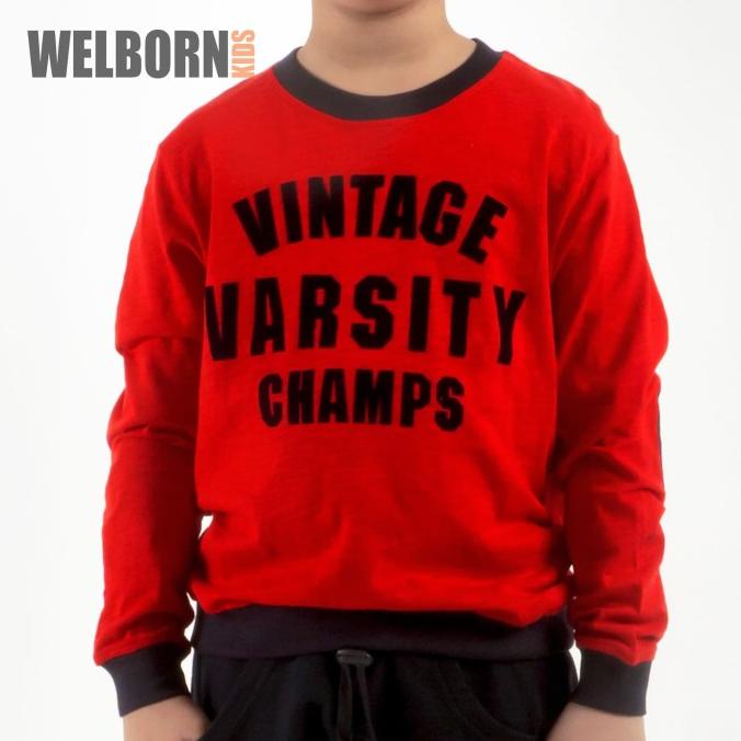 Welborn Kids Sweater Red Vintage Varsity Anak Laki