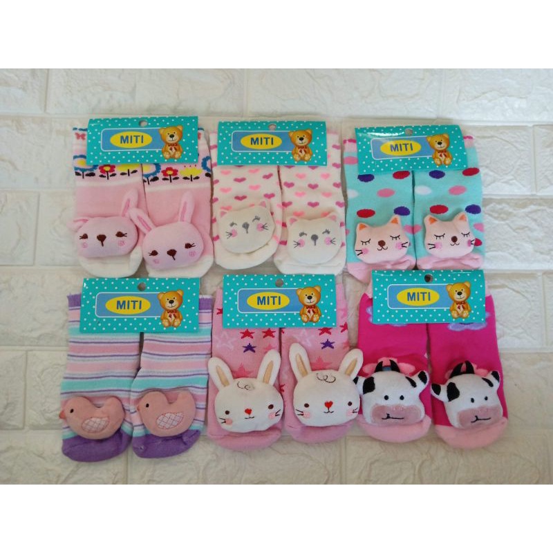 KAOS KAKI BABY BONEKA KERINCINGAN MITI CEWE COWO 0-6 BULAN