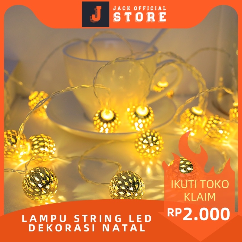 JACKSHOP Lampu String LED 1.5M Tenaga Baterai Bentuk Bola Maroko Hollow Untuk Dekorasi Natal