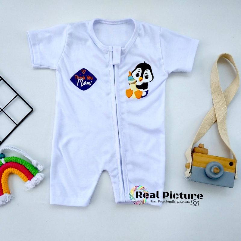 EZVALO BABY - Romper Resleting bayi unisex gambar pinguin lucu 0-3 bulan