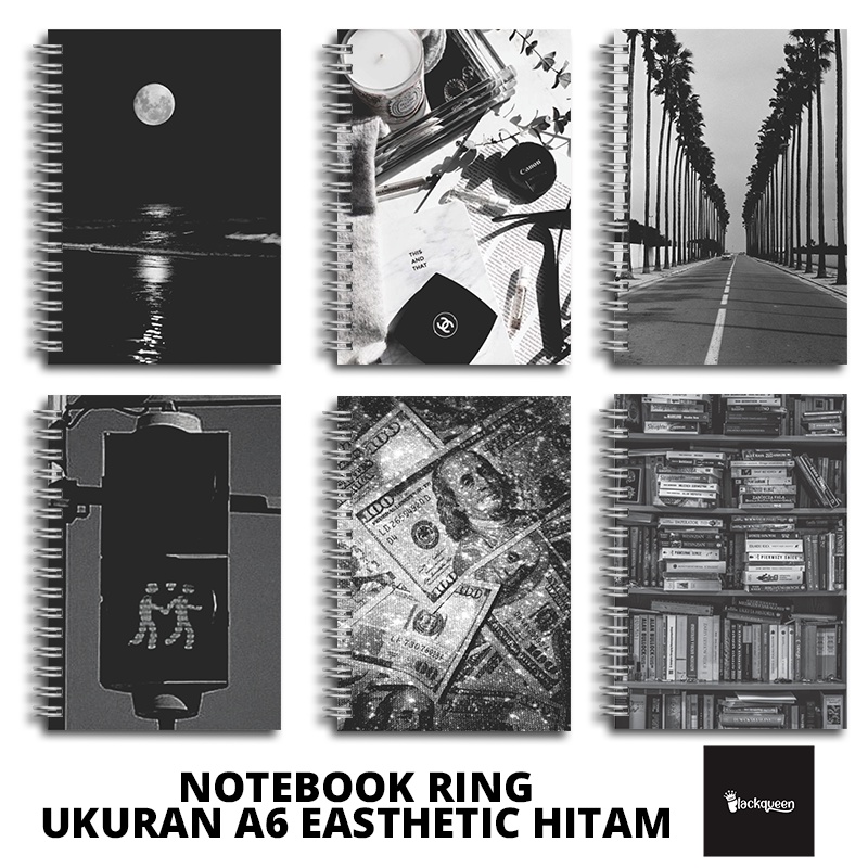 

(BELI 6 DAPAT GRATIS 1) Notebook Buku Diary Buku Catatan Ring Spiral A6 60 Lembar Tema Aesthetic Hitam Part 3