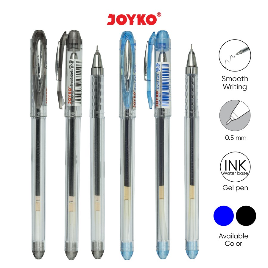 Pen Gel Joyko Oval Gel 0.5 mm GP-189 Hitam/Biru [1 LUSIN]