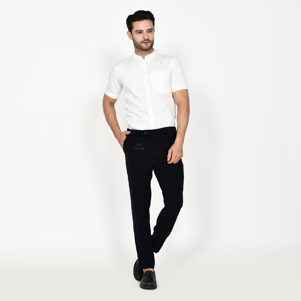 BlueButton Smart Celana Panjang Bahan Pria Slim Fit Formal Kerja Celana Kantor - Navy