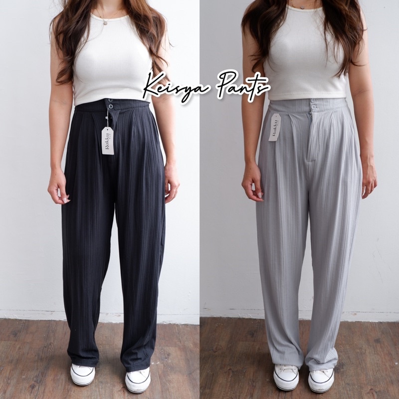 Keisya Basic Cullote Pants - Celana Kulot Kancing Wanita Knit Import Premium - Celana Panjang High Quality Korea Kekinian Terbaru  Rakku 885