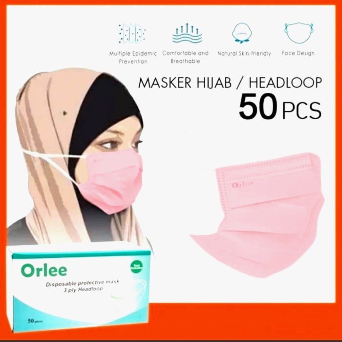 Masker Medis 3 Ply Headloop Orlee ORIGINAL Ijin Kemenkes (putih) - Merah Muda