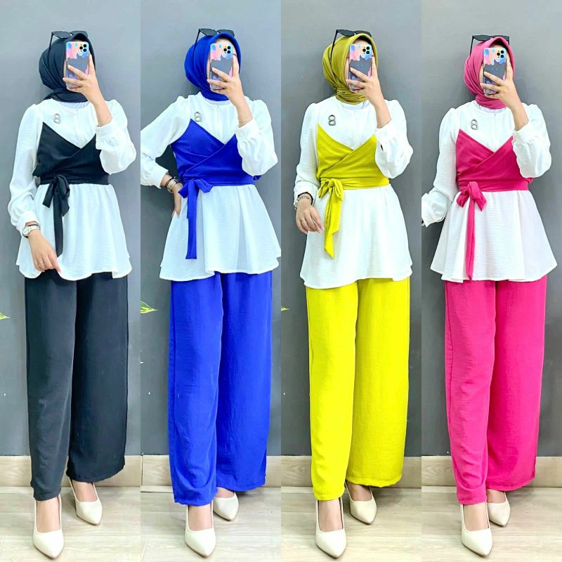 Tiara Set, SETELAN WANITA MODIS CANTIK FIT XXL LD 110 BAHAN CRINCLE AIRFLOW IMPORT TERMURAH OOTD KEKINIAN