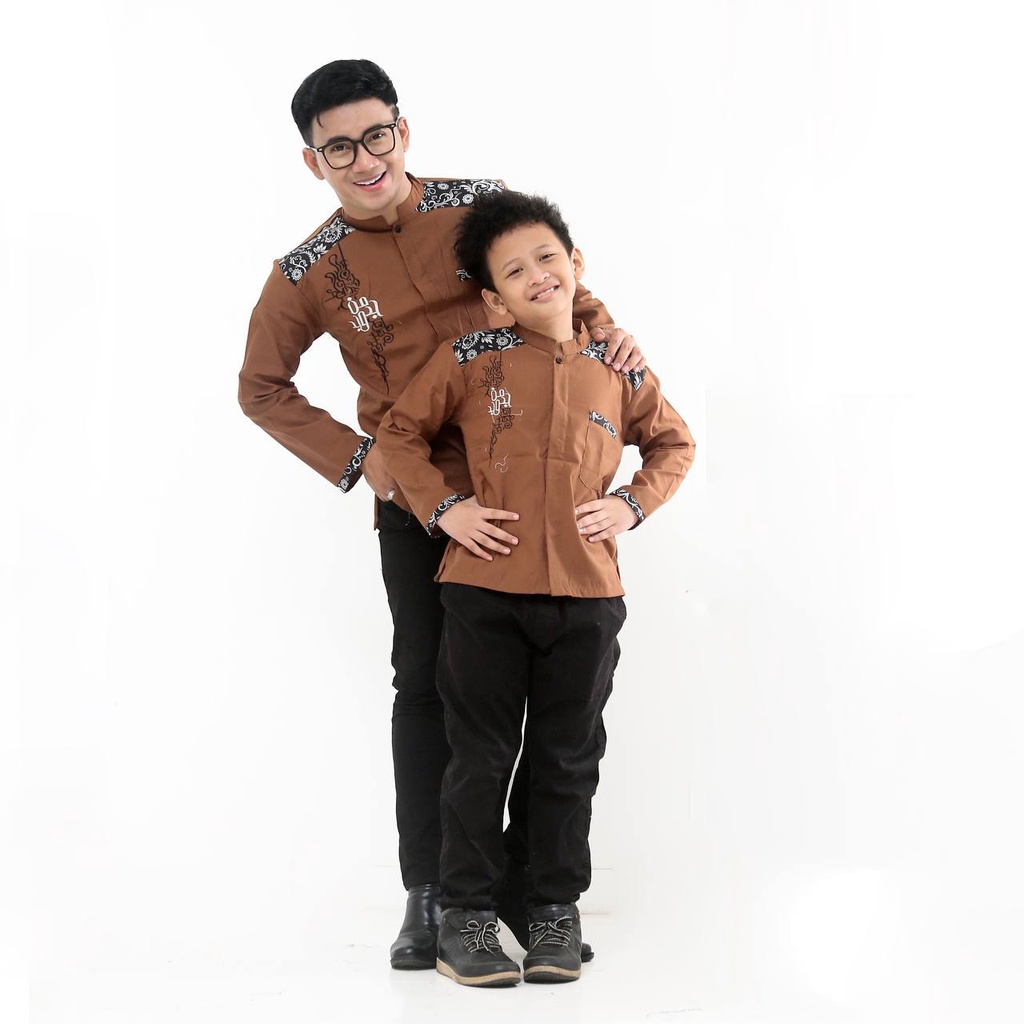 Baju Koko Kombinasi Bordir dan Batik Ayah Anak