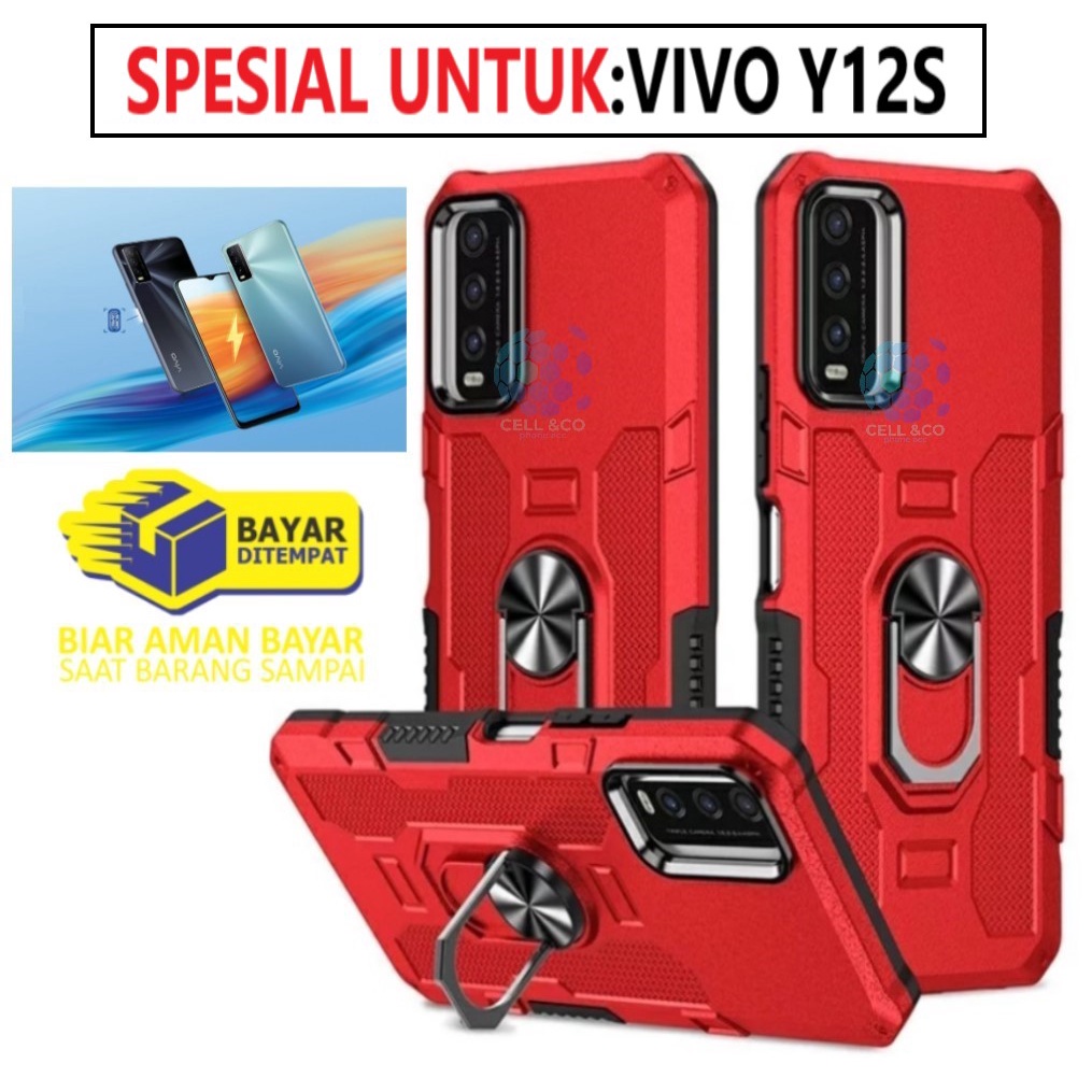 Case Armour VIVO Y12S Iring Cincin Magnetic Kesing Hp Protect kamera Premium Hard Case Standing Robot Pelindung Kamera