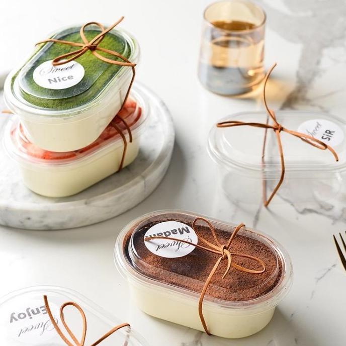 Korean Dessert Cup Oval isi 10pcs Cup Puding Kue Tiramisu Korean Box