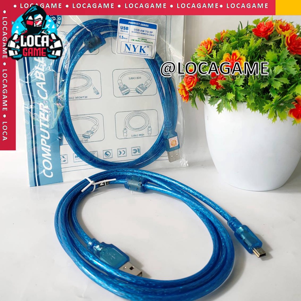 KABEL USB CHARGER STIK PS3 DAN PS4 MERK NYK Biru panjang 1.5m