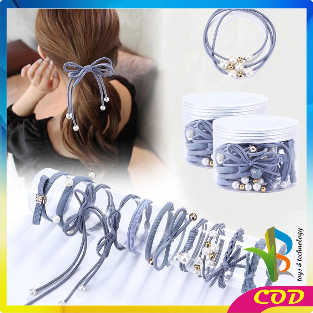 RB-C13 12 Pcs Ikat Rambut Karet Pearl Mutiara Pita Aksesoris Rambut Wanita Anak korean style