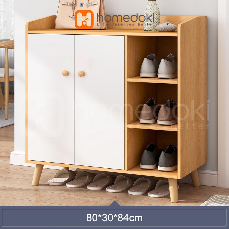 Lemari sepatu kayu tiga pintu dengan kapasitas besar/ /Rak Sepatu Kayu Anti Debu Lemari Minimalis