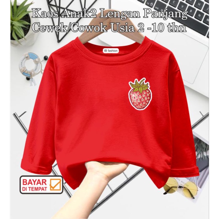 ((IB))KAOS ANAK UNISEX PANJANG/STROBERY DIGITAL SABLON