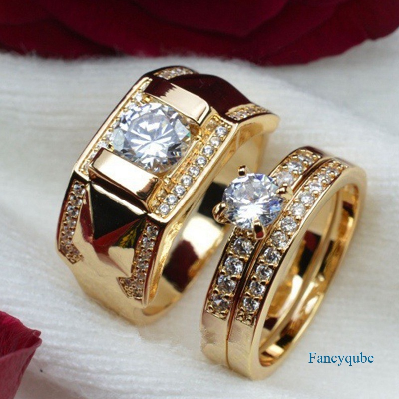 Fancyqube Perhiasan Cincin Cubic Zirconia Warna Emas Gaya Klasik Romantis Untuk Hadiah Valentine