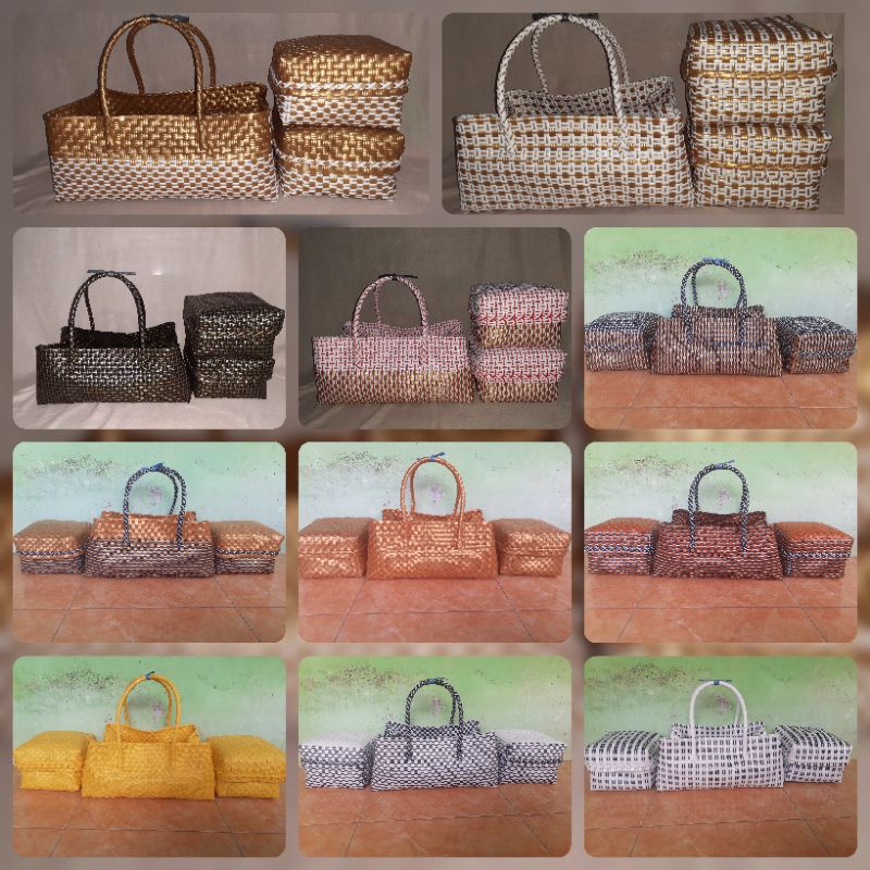 Tas Anyaman Plastik / Tas Set Keben / Tas Bali / Tas Anyaman Jali Jumbo isi 2
