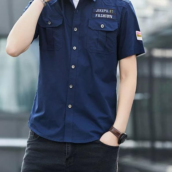 Kemeja Lengan Pendek Pria Baju Atasan Pria Hem Polos Casual Cowok - Putih