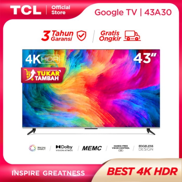 TCL 43 inch Smart TV-4K UHD- 43A30 [ Tukar Tambah ] Berkualitas