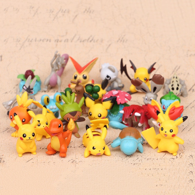 24pcs / Set Mainan Action Figure Pokemon Pikachu Bulbasaur Squirtle Charmander Ukuran 4-5cm Untuk Hadiah Natal Anak