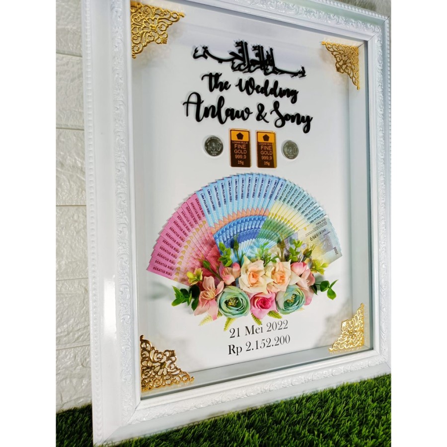 BEST PRODUCT | PREMIUM PRODUCT | SALE Mahar Pigura Rustic Akrilik Mirror Gold 30x40 Mahar Uang dan E