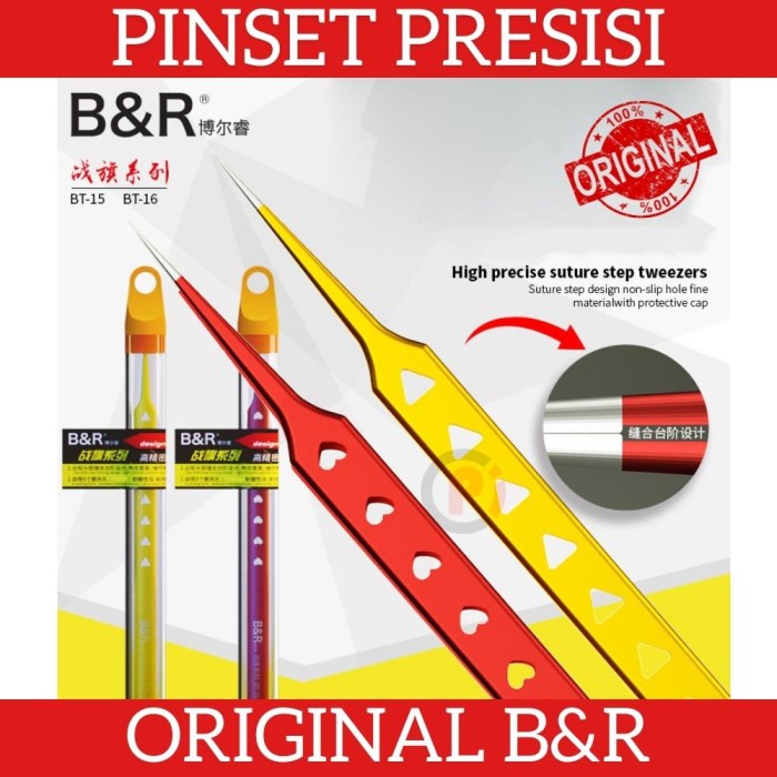 Original B&amp;R BT 15 16 Pinset Lurus Presisi Tweezer Long Tip For SMD