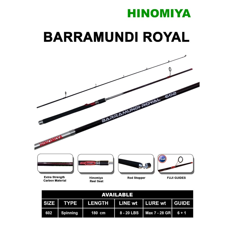 Rod SPINNING HINOMIYA BARRAMUNDI ROYAL 180cm (Line Test 8-20lbs)