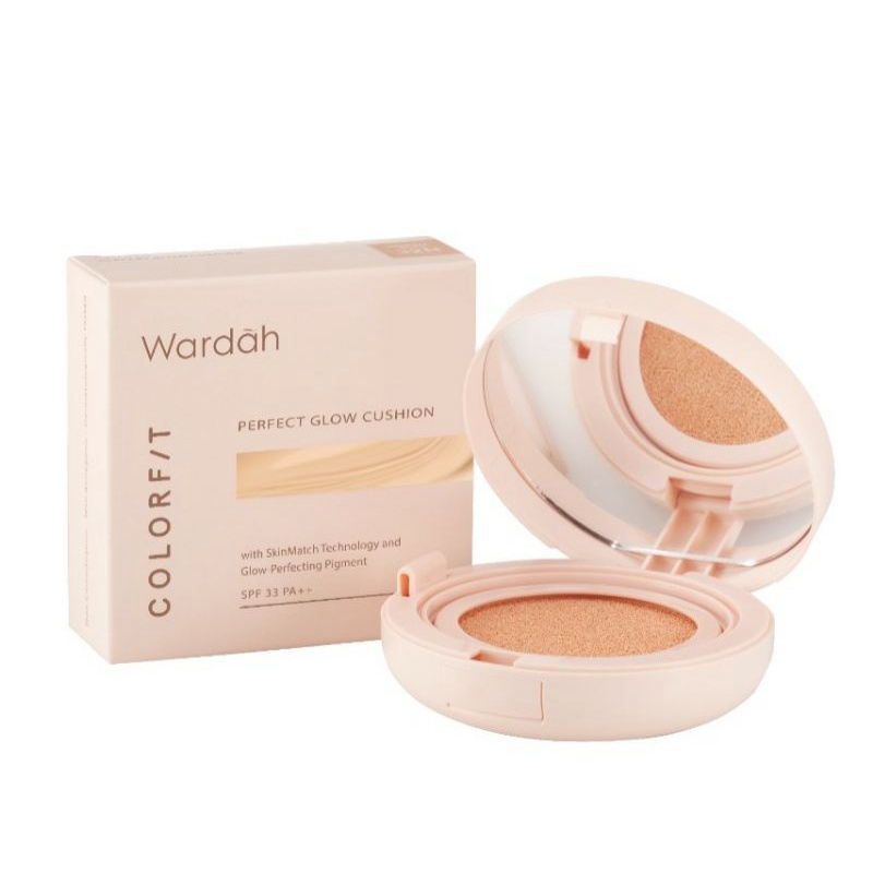 Wardah Tempat + Kaca + Refil + Puff Bedak Padat Muka Colorfit Perfect Glow Cushion 15 gr Face Powder Compact Makeup Wajah ORI Original 11C Pink Fair 22N Light Ivory 23W Warm 32N Neutral Beige 33W Olive 42N Sand 43W Golden 52N Almond