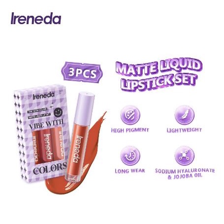 Ireneda 3 Color Liquid Lipstick Set Lipstick Matte Lip Matte Lipstik Cair Lipcream Lip Cream Ireneda