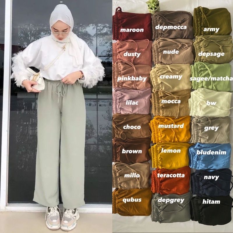 Kulot Crincle Airflow Premium Jumbo Tali Serut  Celana Panjang Wanita Highwaist Cullote Pants Crinkle Modis Terbaru Kekinian 2023