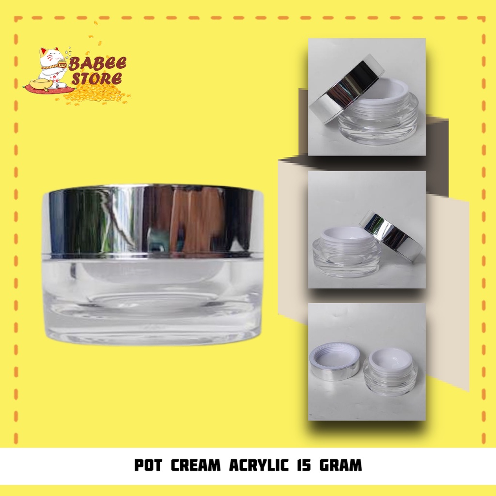 BABEE - POT CREAM ACRYLIC 15 GRAM / WADAH KOSMETIK AKRILIK SILVER