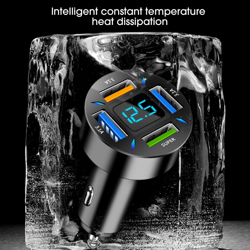 Adaptor Charger Mobil 4 Port Usb Fast Charging Portable Dengan Layar Digital