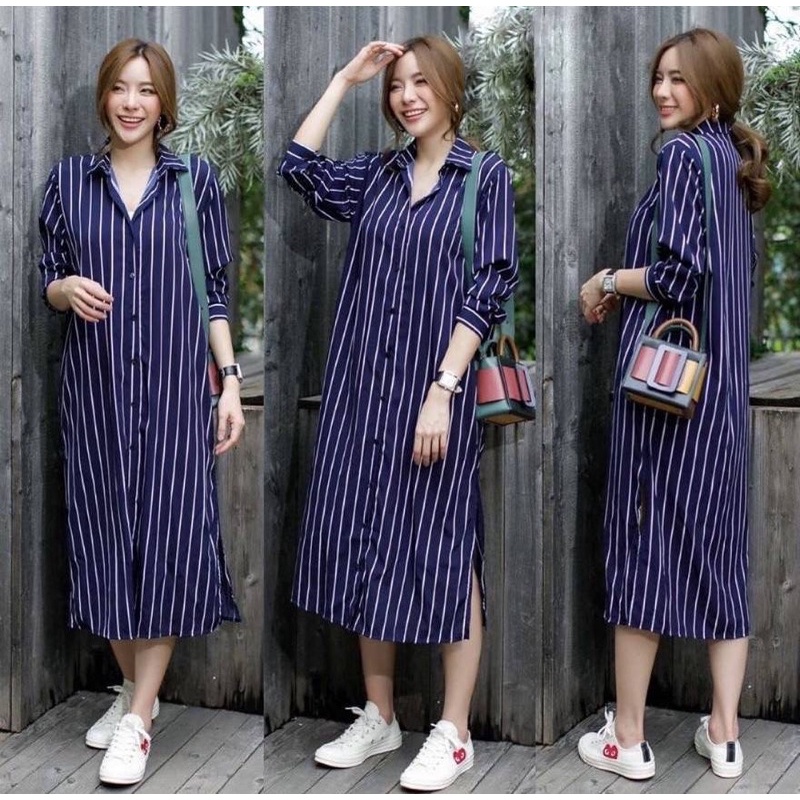 longtunik stripe bahan rayon / tunik rayon / long tunik salur busui friendly  / tunik motif salur LD 110