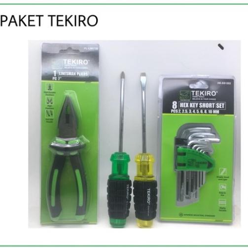 PAKET TEKIRO TANG KOMBINASI OBENG KUNCI L SET 8 PCS PENDEK TEKIRO