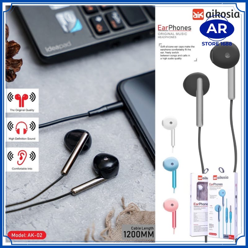 HF AIKOSIA MODEL AK02 SUARA JERNIH DAN BASS HANDSFREE / HEADSET/EARPHONE/HENDSET-AR STORE1688