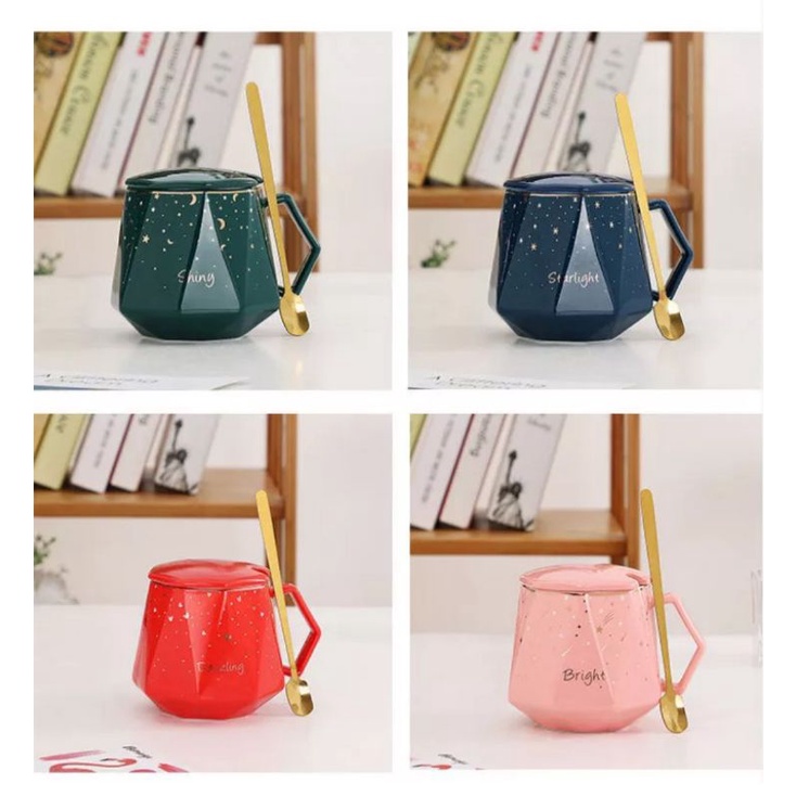 GELAS SET KERAMIK PORCELAIN CANGKIR KOPI TEH HAMPERS KADO/DIAMOND CERAMIC MUG SET