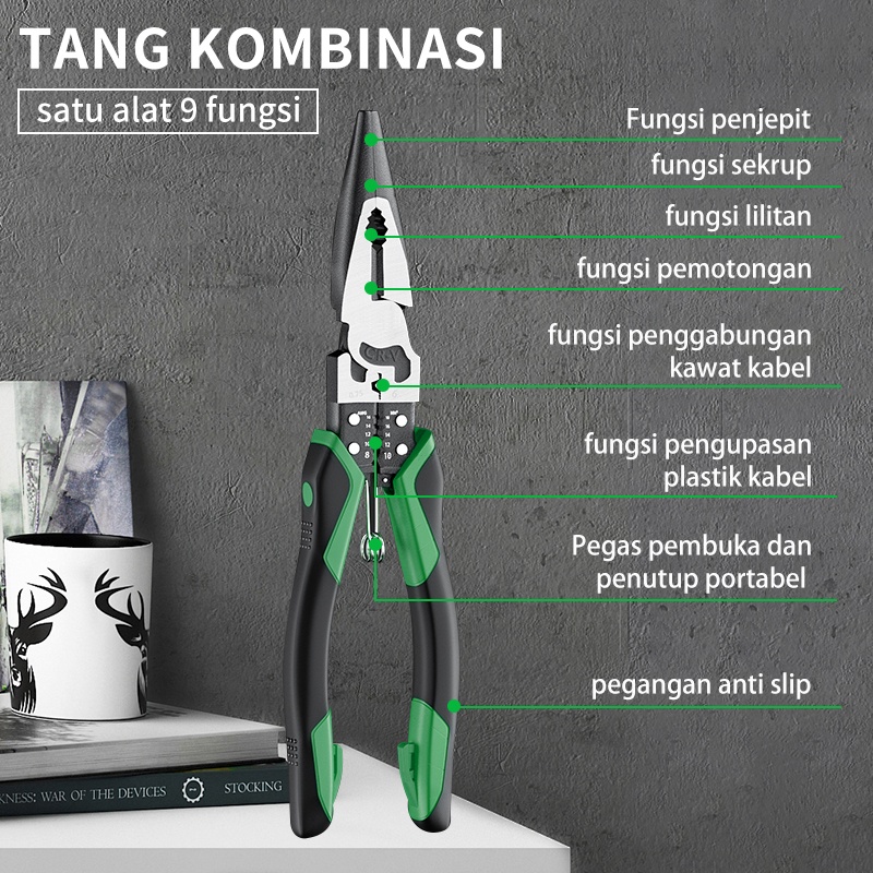 ISKU Multifungsi Tang Linesman Pliers Tang Lancip Tang Diagonal Pliers 8 8.5 inch Cr-V Steel HRC62 Tang Potong Kawat Tang Jepit Tang Runcing Original 100%