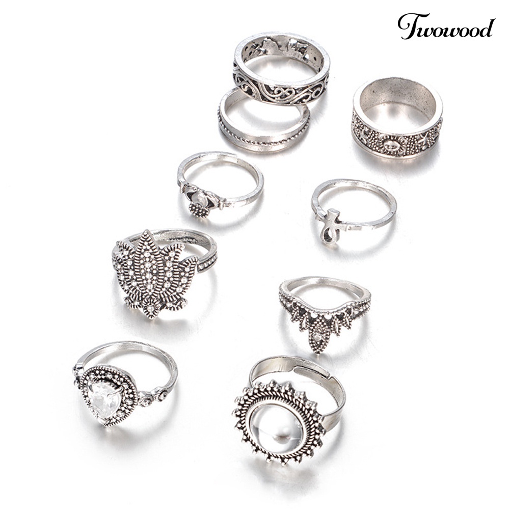 9 Pcs / Set Cincin Knuckle Berlian Imitasi Gaya Retro Untuk Wanita