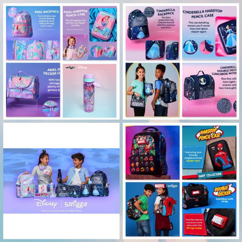 Smiggle marvel/Smiggle spiderman/Smiggle Disney ariel/Smiggle Disney Cinderella/Tas smiggle