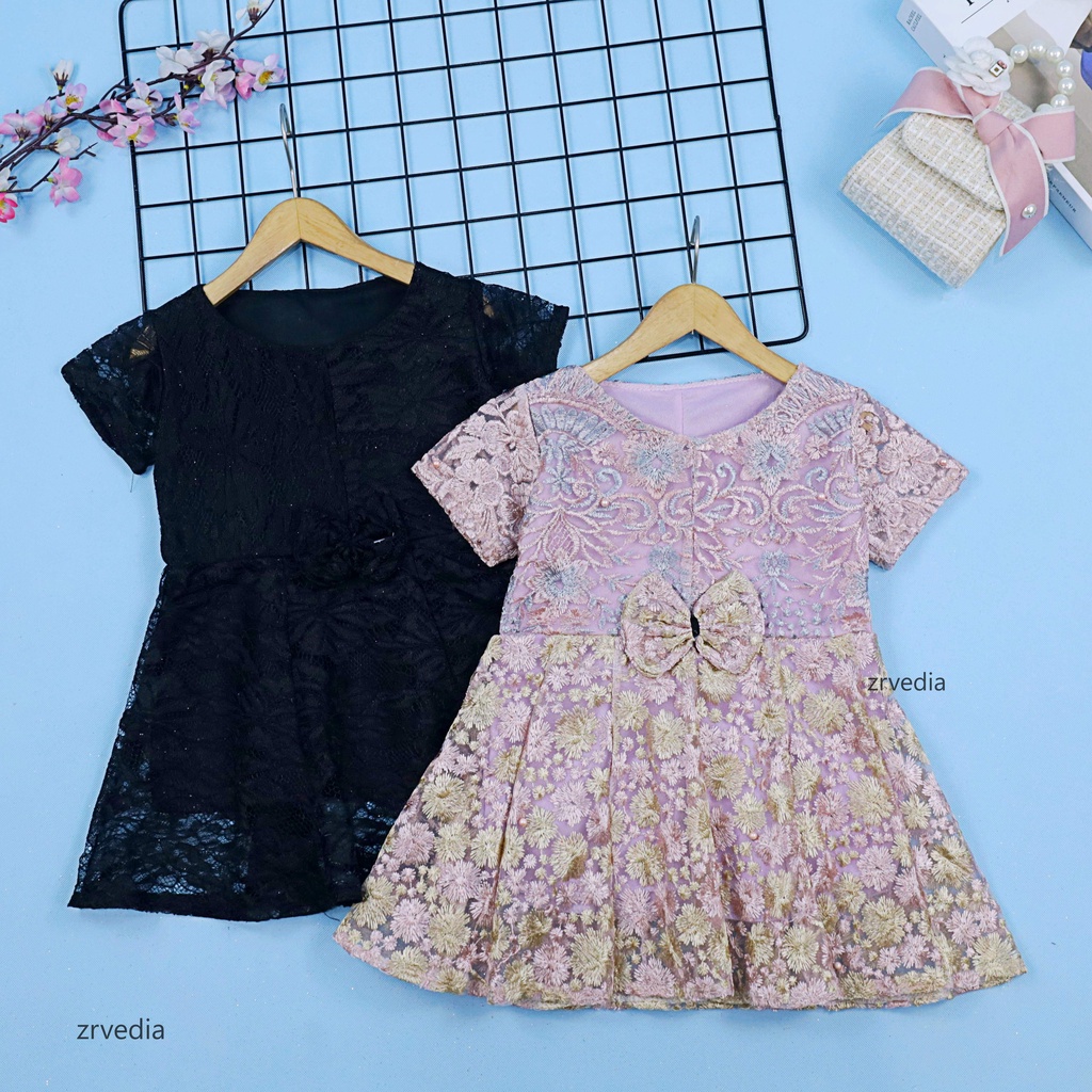 Dress Icha Brukat uk 1-2 Tahun / Gaun Brukat Pesta Baju Import Baby Cewek Dres Brokat Anak Perempuan