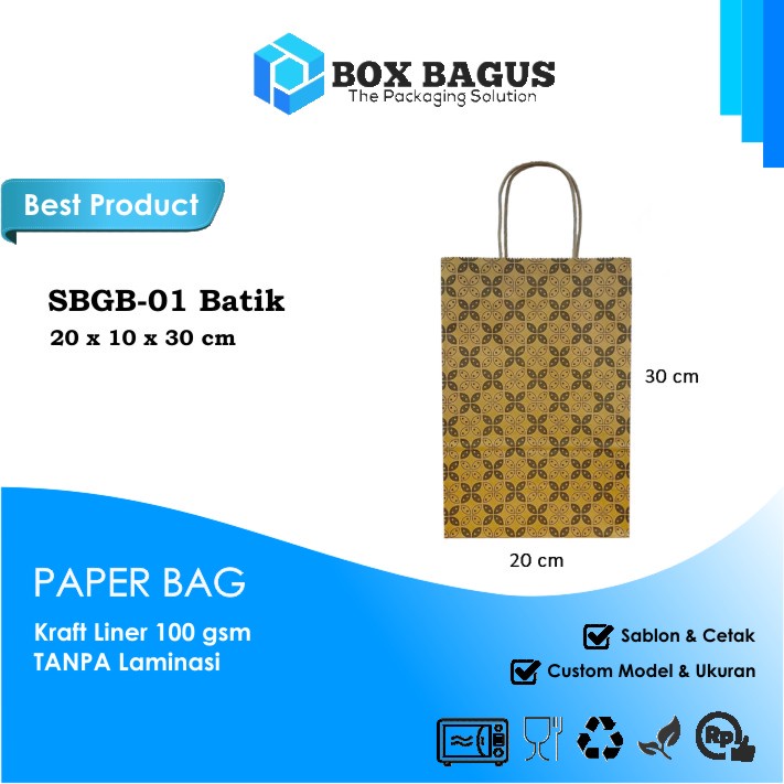 (BATIK) SHOPPING BAG 20x10x30 KRAFT 100 GSM - GOODIE GIFT PAPER KANTONG KERTAS TAS SOUVENIR BOX KUE