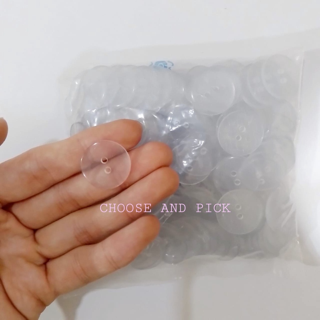 Kancing Kemeja Kristal Bening Kaca CRY Lubang 2 / Kancing Lubang 2 Ukuran 24L (15mm) dan 32L (20mm) 