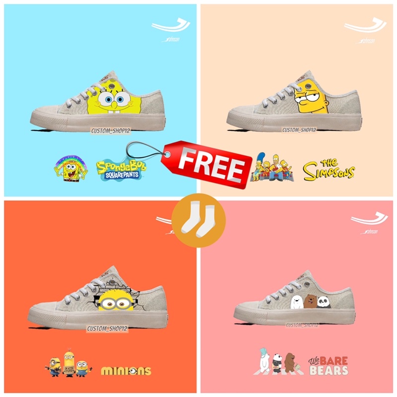 Sepatu Custom kartun + Free KAOS KAKI - Sepatu Johnson custom - sepatu sneaker custom - sepatu origi