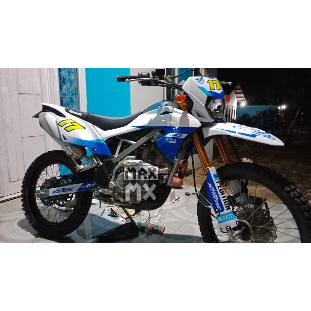 decal stiker klx 150 bf putih biru polos