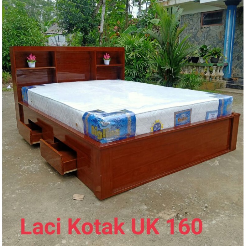 Bed set Dipan laci kayu jati spring bed Bigdream 160x200 bonus 2 bantal
