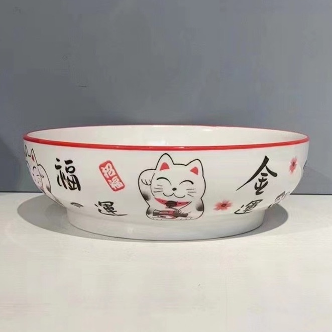 Mangkok Keramik Tahan Panas Motif Kucing Karakter Jumbo Ukuran 23cm Aesthetic Mangkok